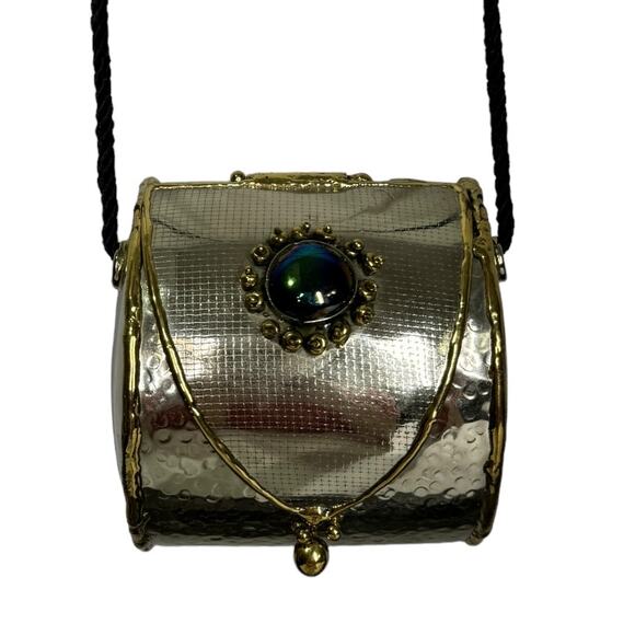 Vintage Lunacy Designs Hand Crafted Mixed Metal Mini Purse Bag Gold Silver Stone - Picture 11 of 11